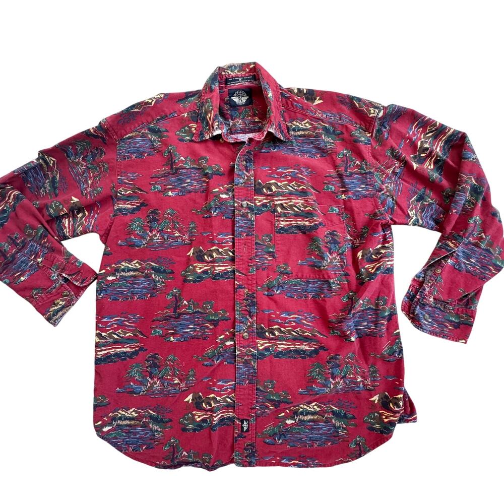 Vtg 1990s Dockers Forest Mountains Button Down Shirt Men Size M